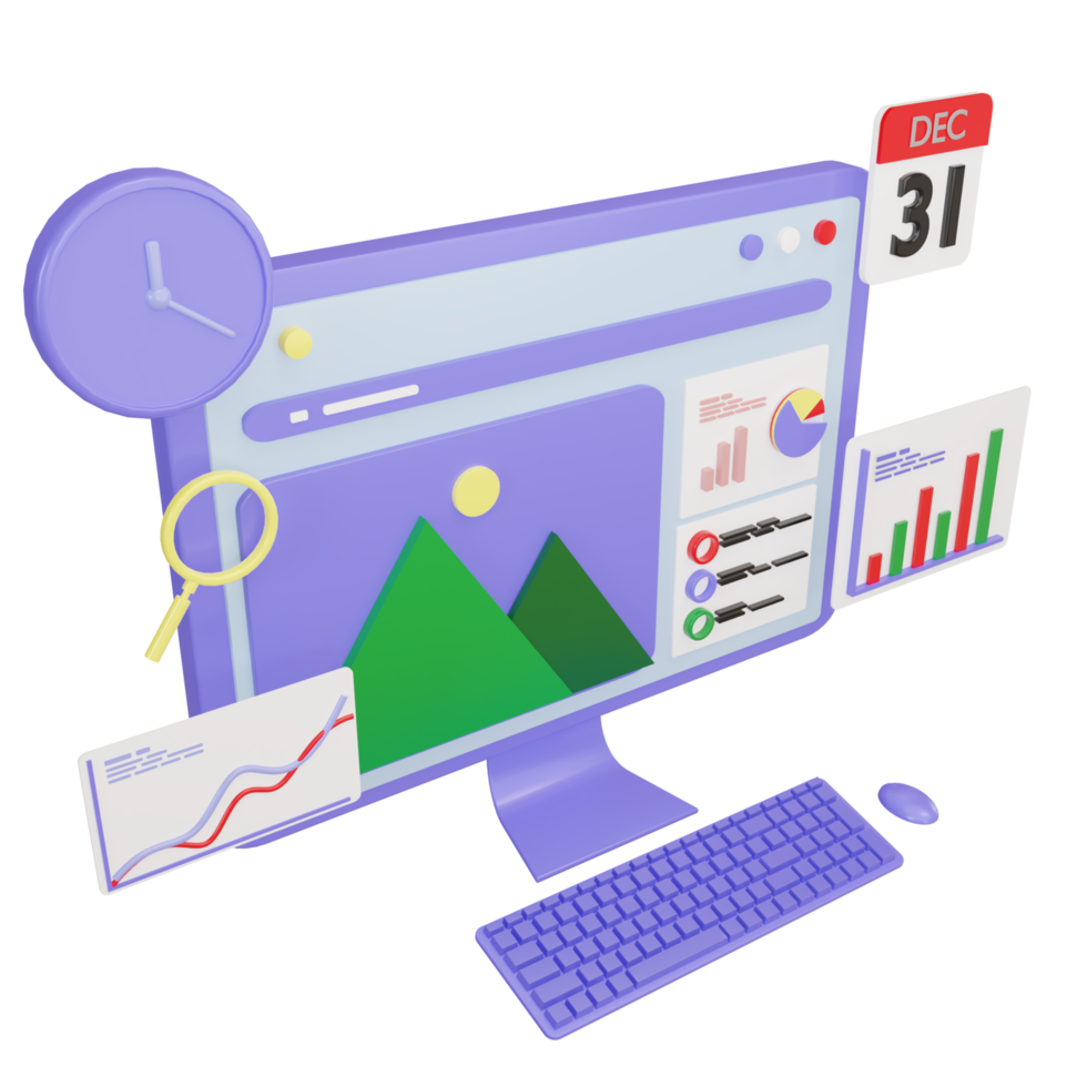 3d computer desktop screen with SEO. Search engine optimization concept png