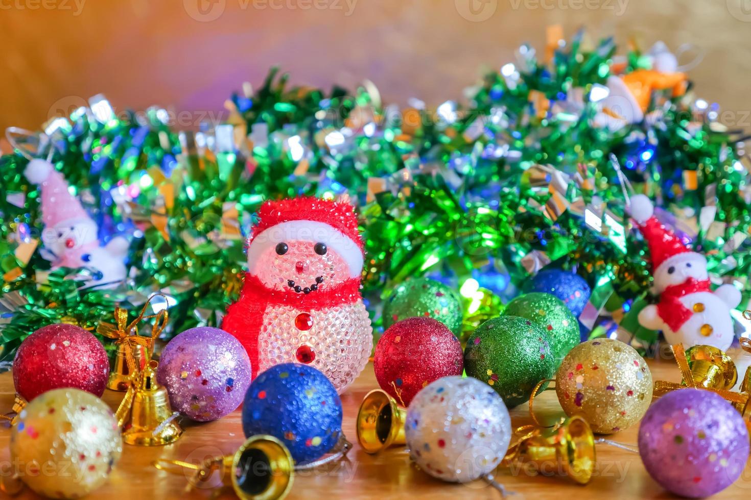 Christmas decoration on wooden table. photo