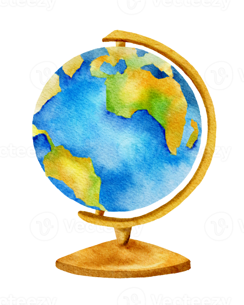 Watercolor globe learning material png