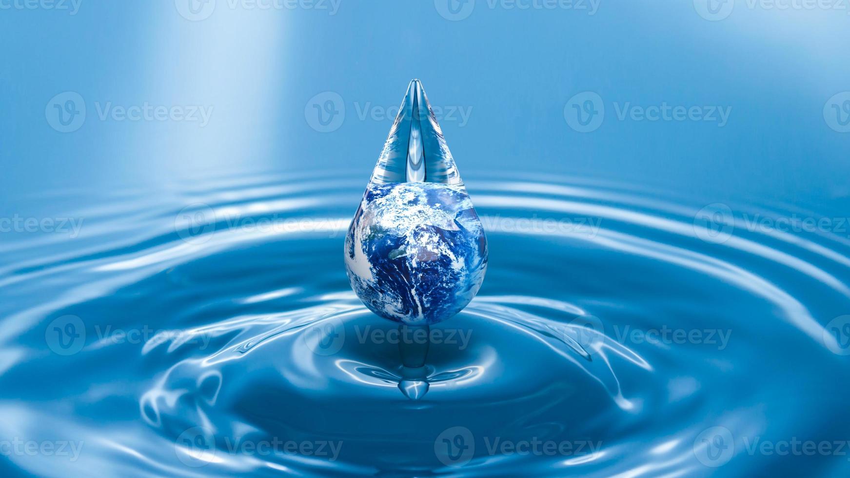 earth in water drop for ecology concept 3d rendering photo