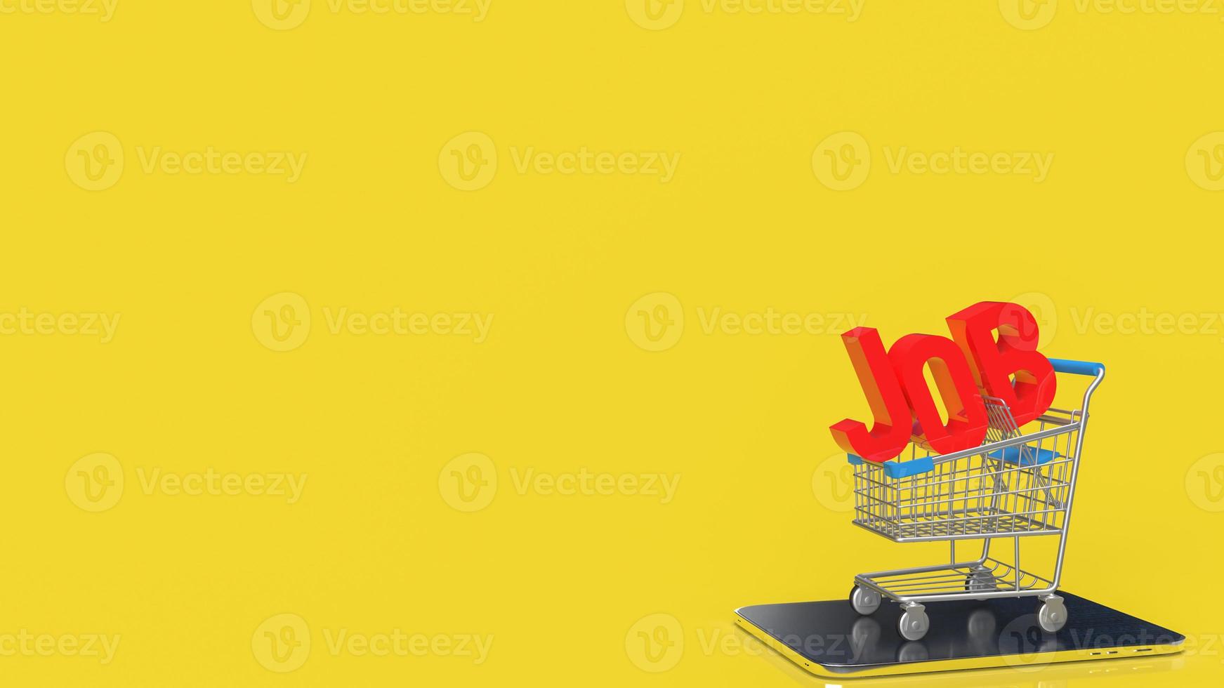 The red job on shopping cart yellow background  for business concept 3d rendering photo