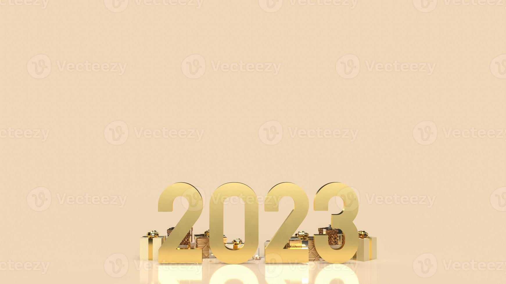 The 2023 gold number and gift box for celebration or happy new year concept 3d rendering photo