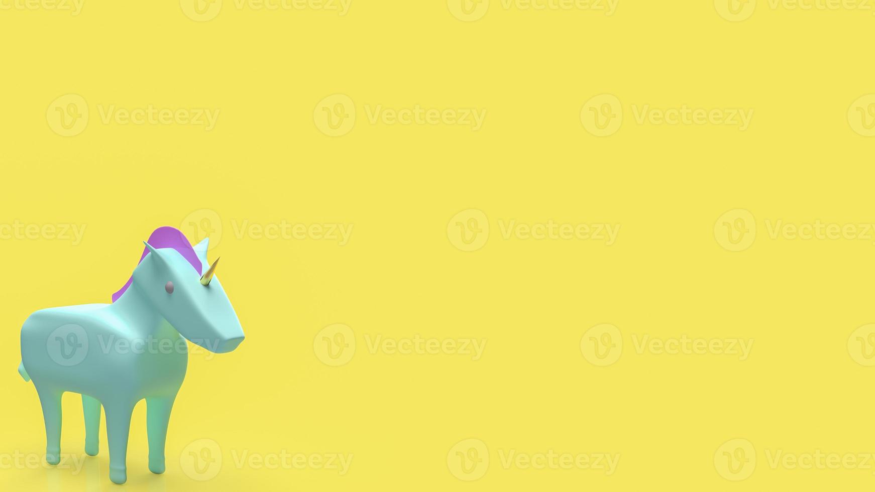 The blue unicorn on yellow background for startup concept 3d rendering photo