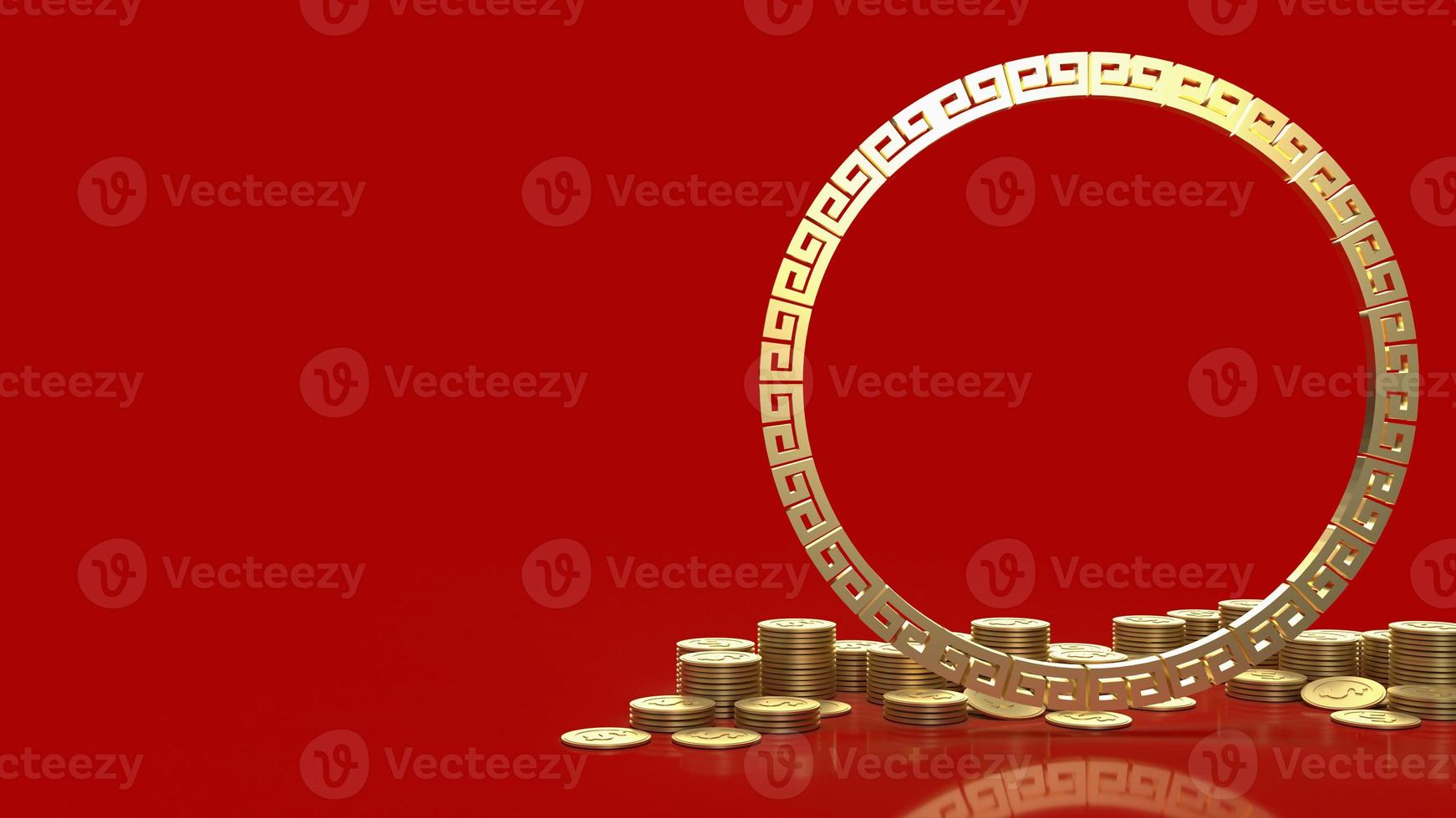 The gold border chinese on red background 3d rendering. photo