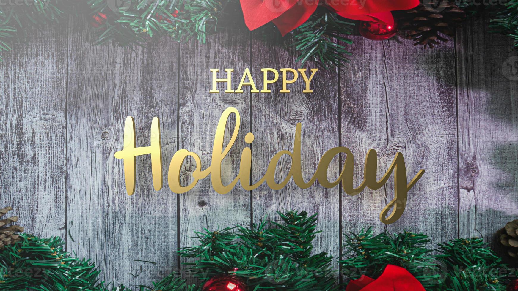 The gold happy holiday text on wood for Christmas or holiday concept 3d rendering photo