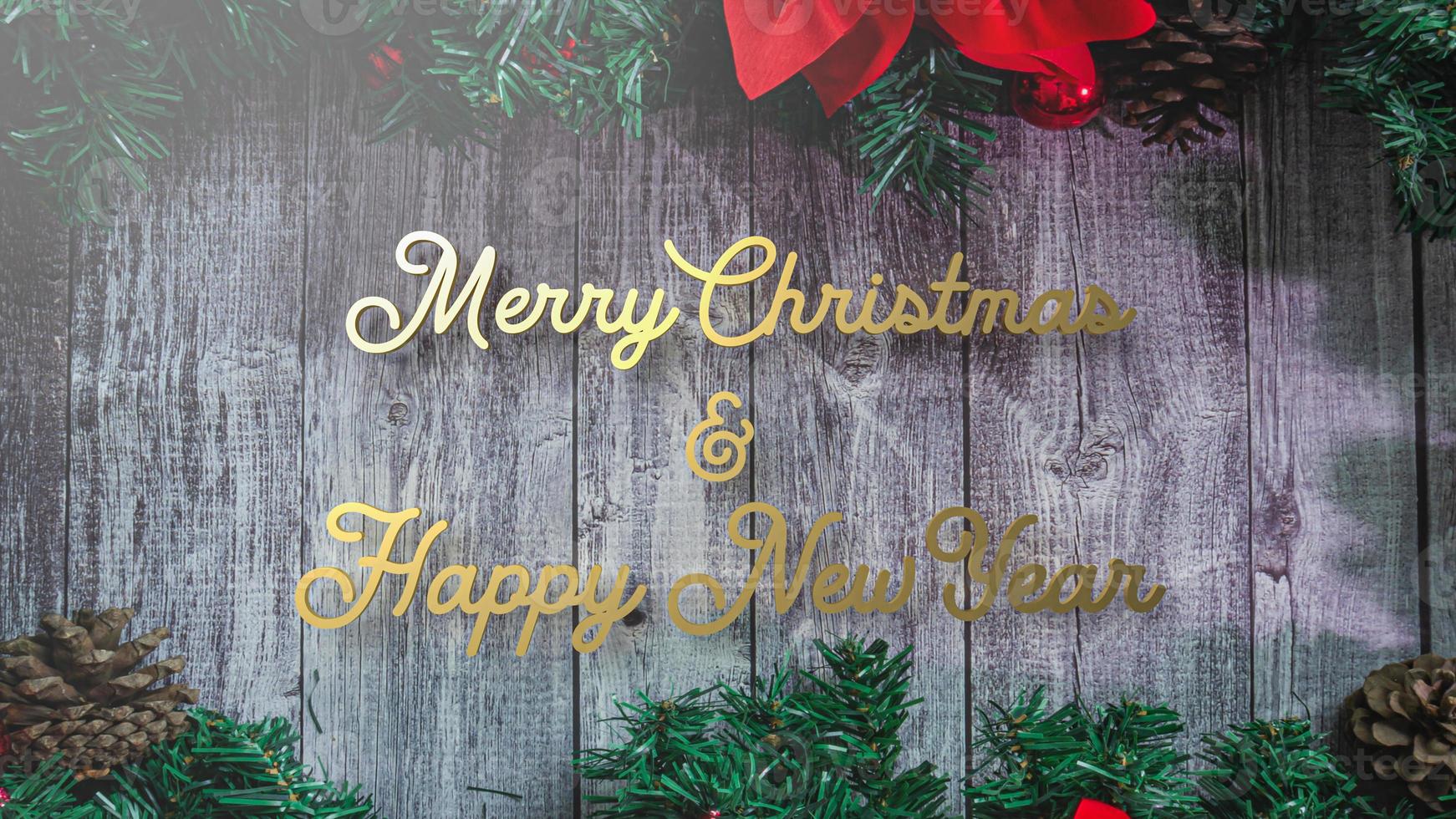 The gold merry Christmas and  happy new year  text on wood for Christmas or holiday concept 3d rendering photo