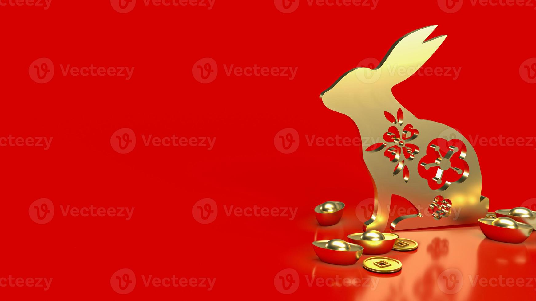 The gold rabbit and chines money for promotion concept 3d rendering photo