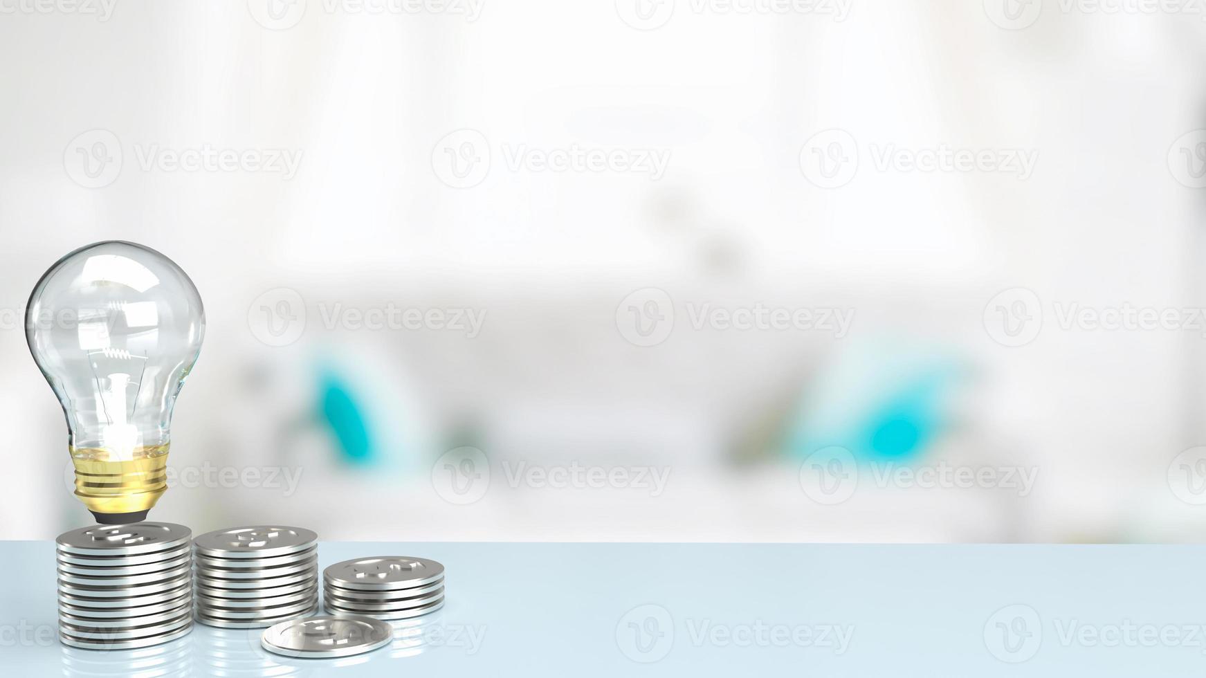 The light bulb and silver coins on table for business concept 3d rendering photo