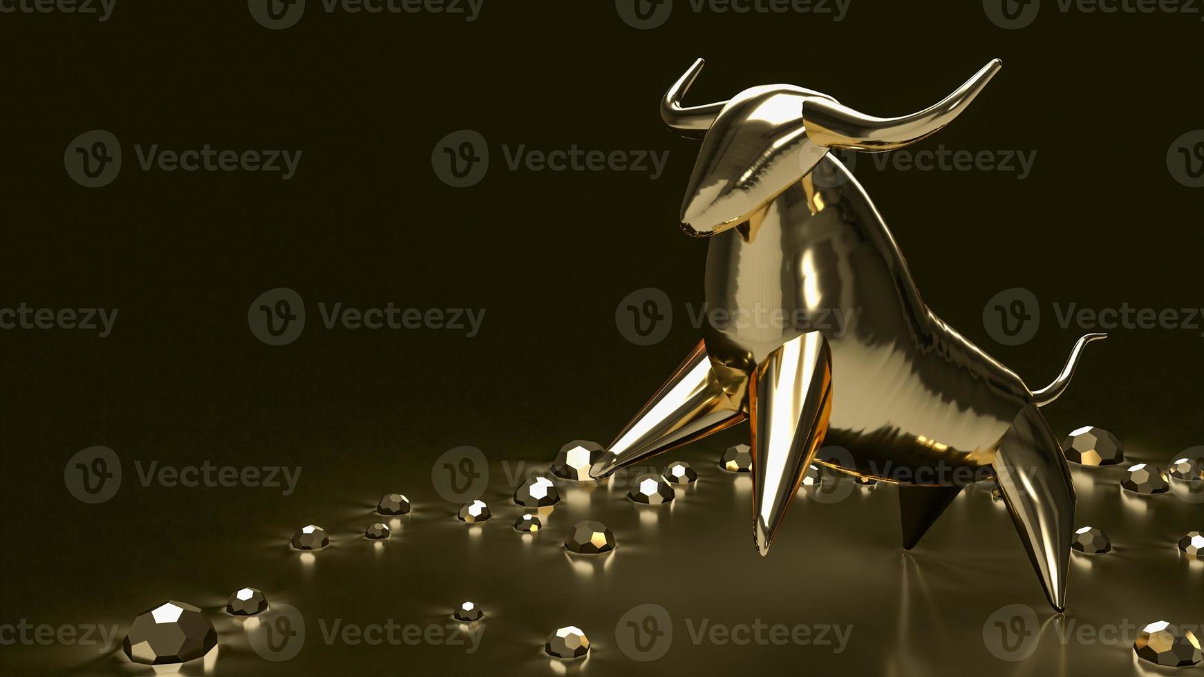 The gold bull on black background for business concept 3d rendering photo