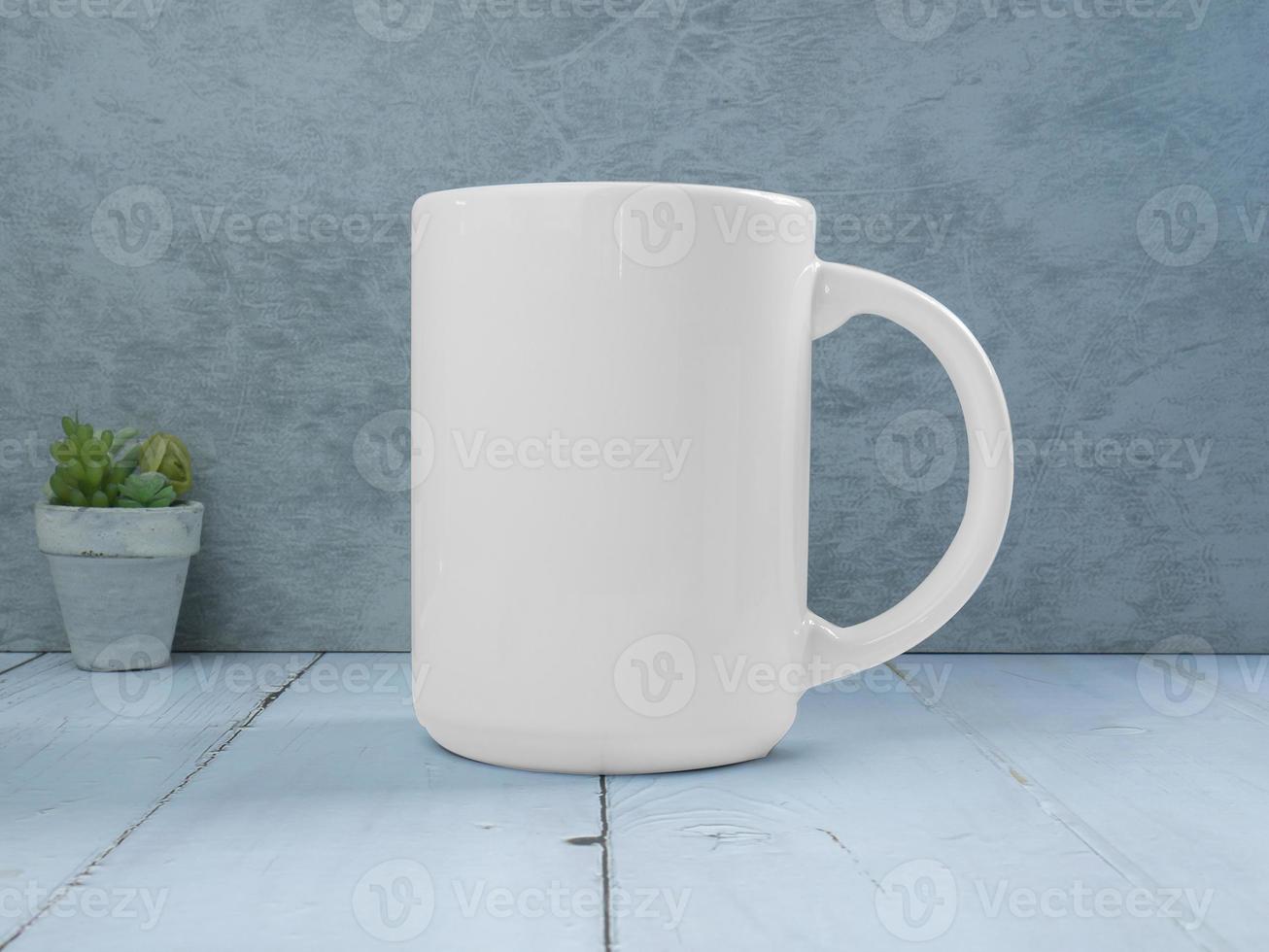 white mug on table wood for mockup or background photo