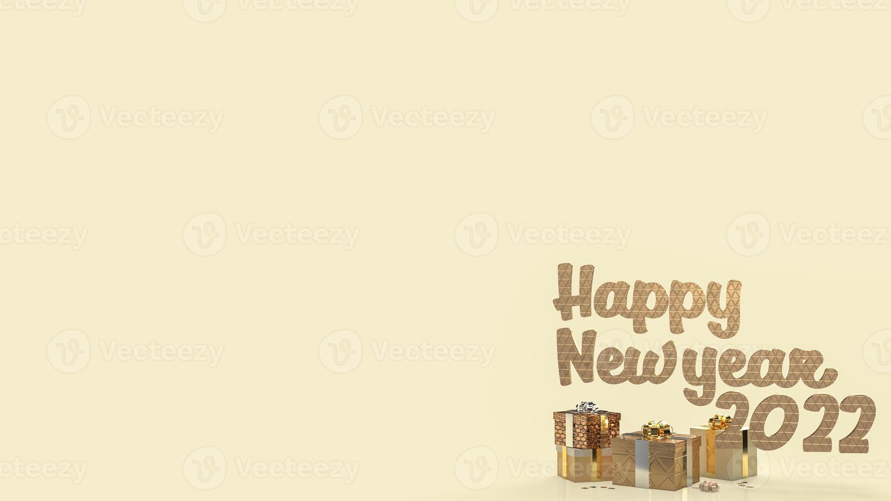 The happy new year  text and gold gift box for business and holiday concept 3d rendering photo