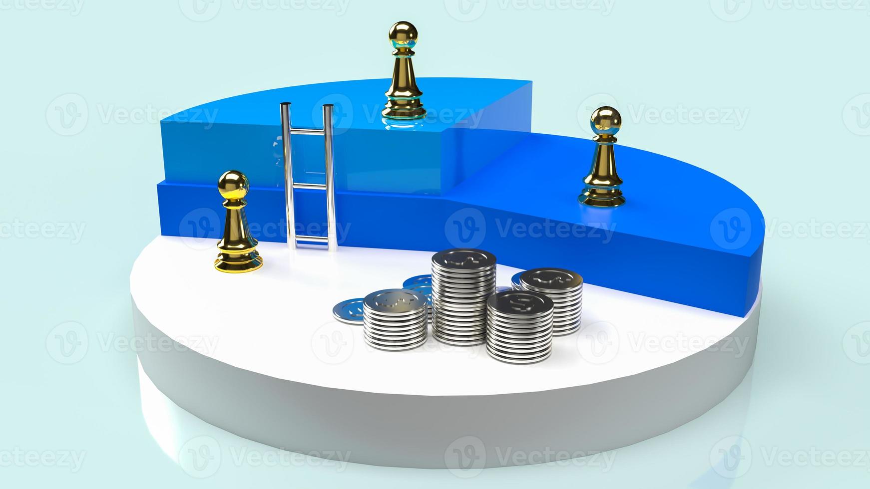 chess and coins on pie chart for business concept 3d rendering. photo