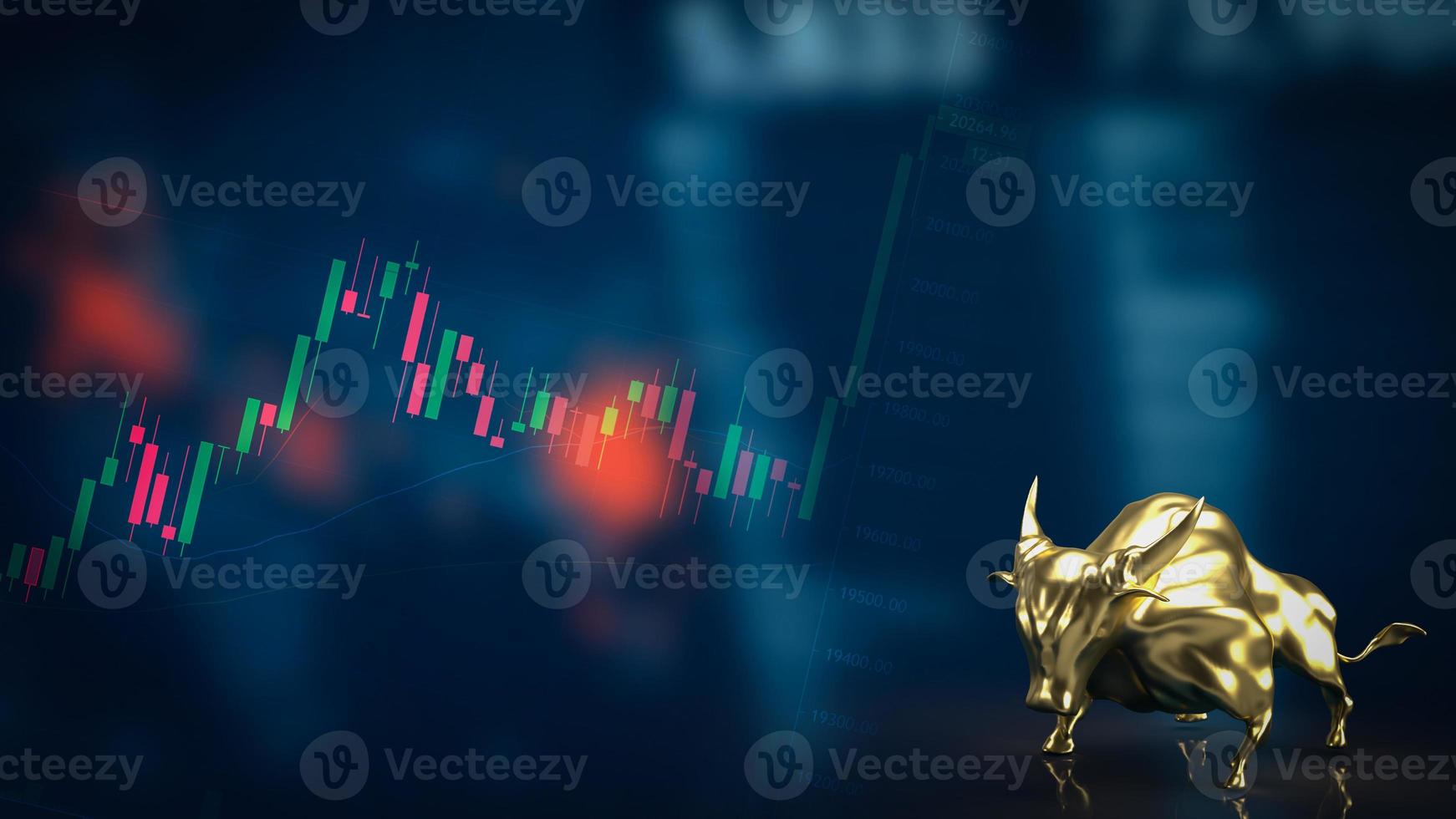 The gold bull on chart background for business concept 3d rendering photo