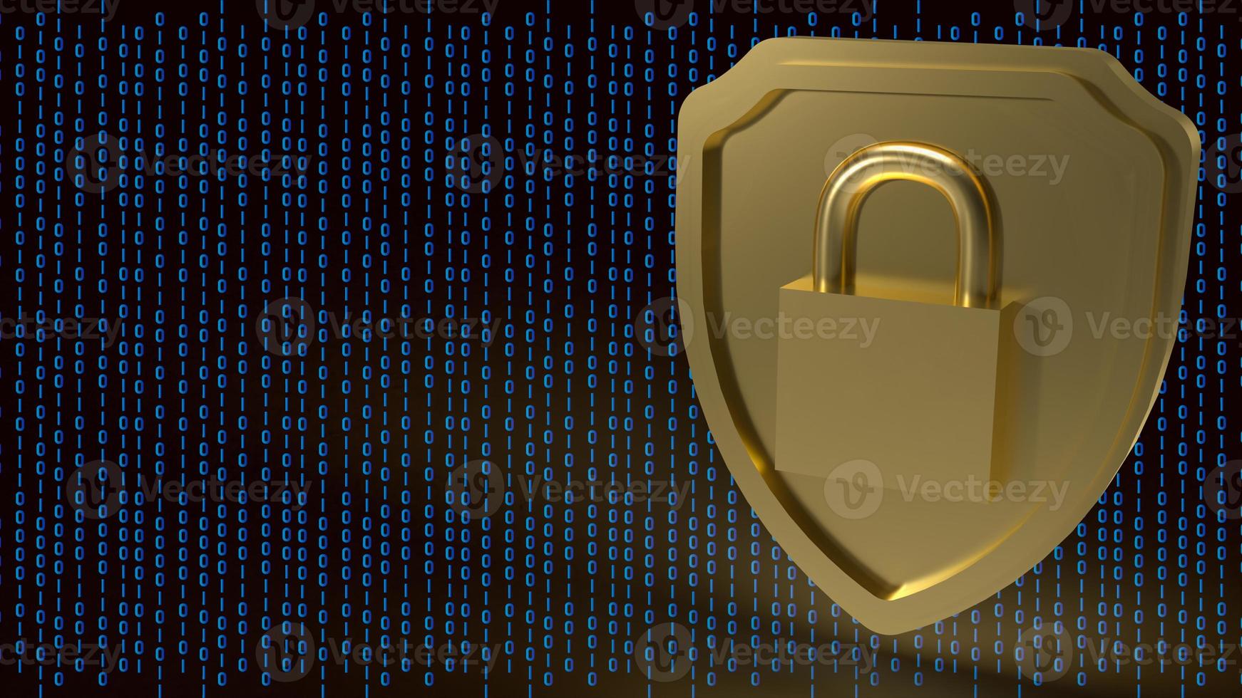 The gold master key on shield on digital background  for security concept 3d rendering photo