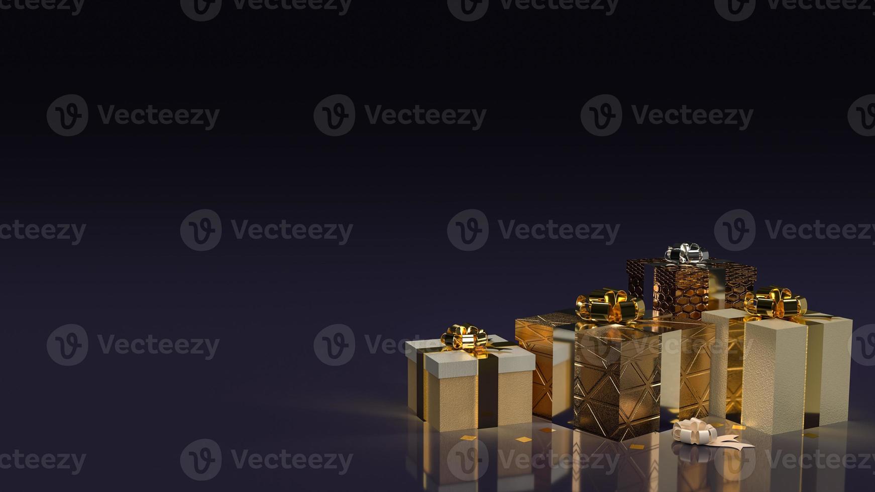 The gold gift box on dark background for celebration or holiday concept 3d rendering photo