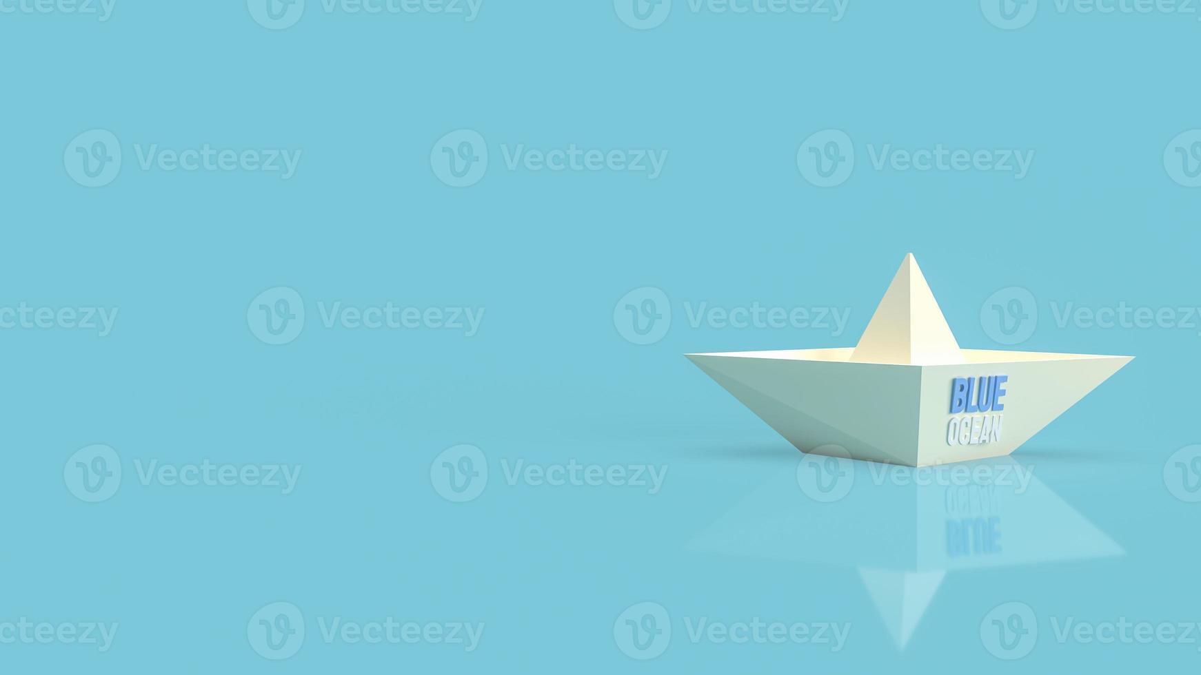 The white boat paper on blue background for blue ocean market content 3d rendering. photo