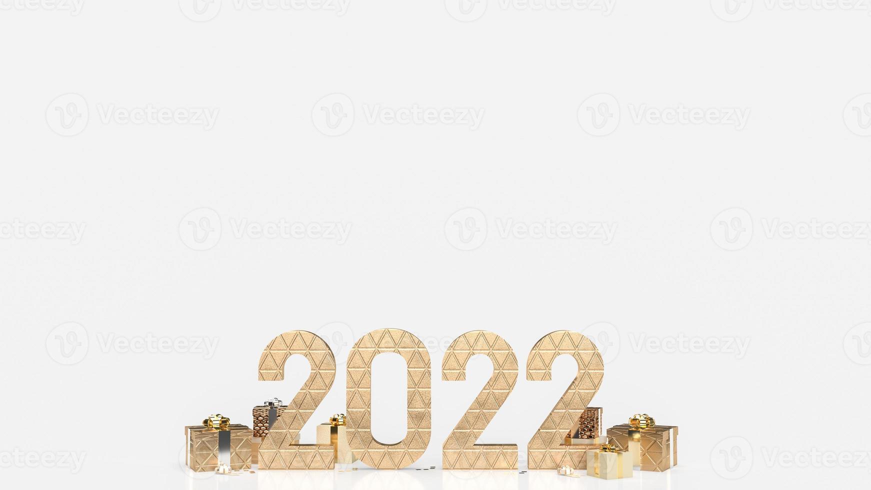 The gold number 2022  and gift box on white background for new year or business concept 3d rendering photo