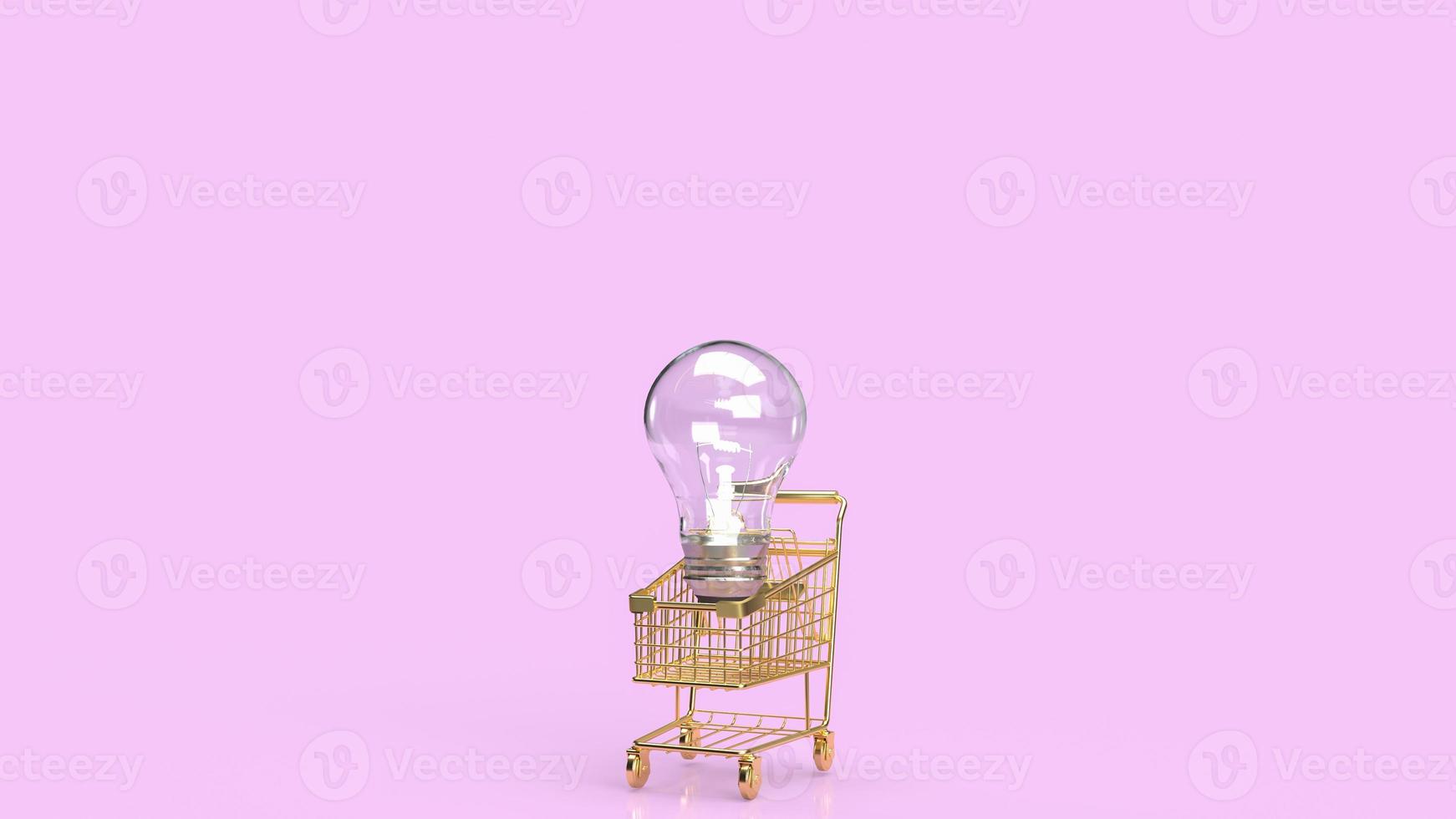 The lightbulb on gold supermarket cart for idea or business concept 3d rendering photo