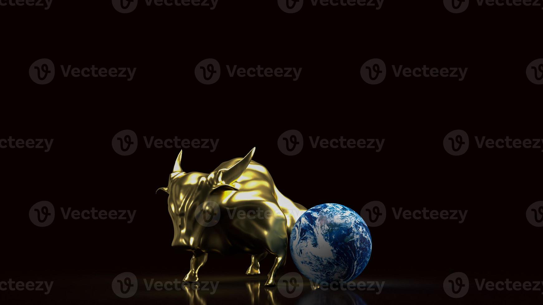 The gold bull  and world for business concept 3d rendering photo