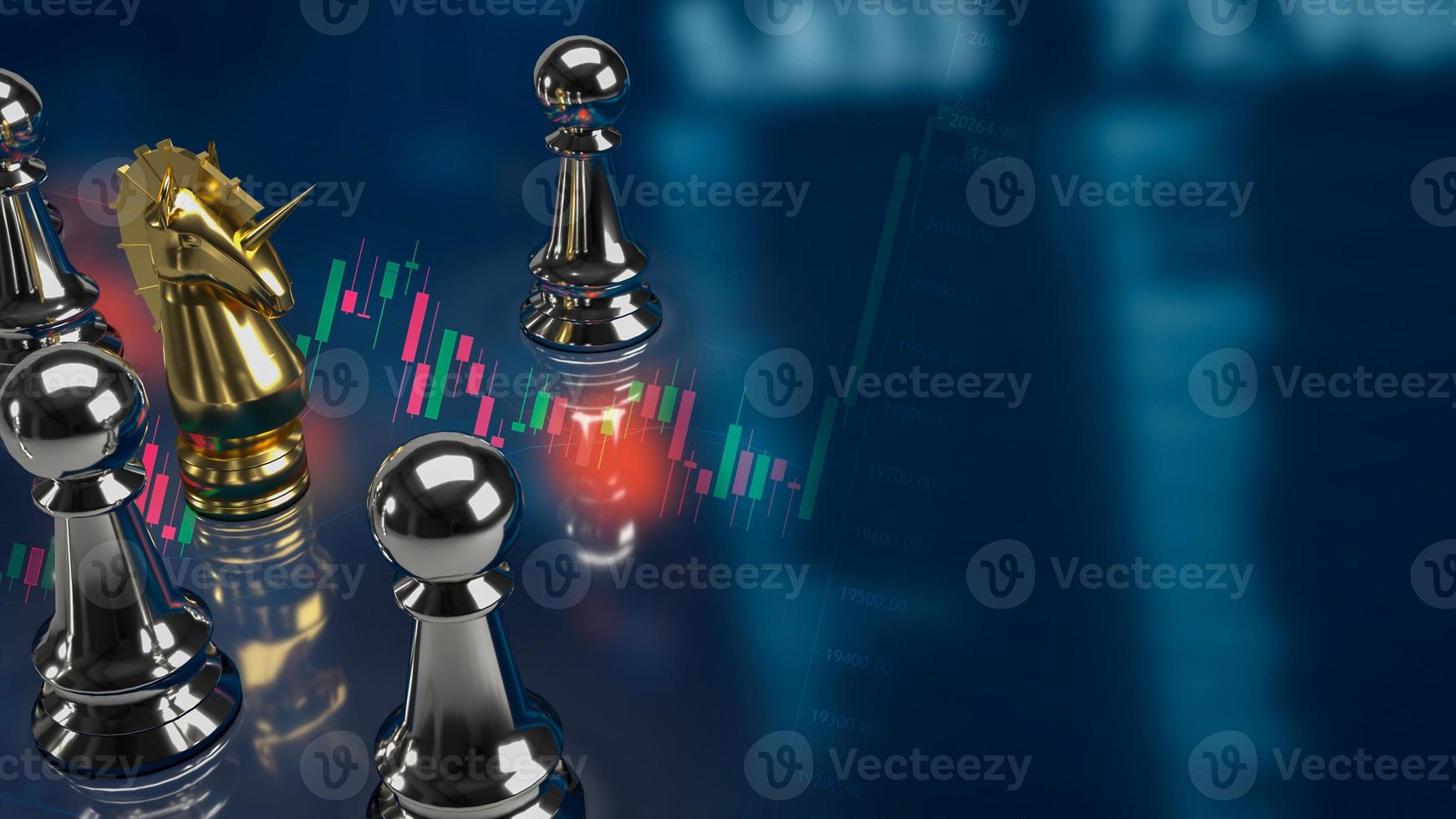 The gold unicorn chess on business background 3d rendering photo