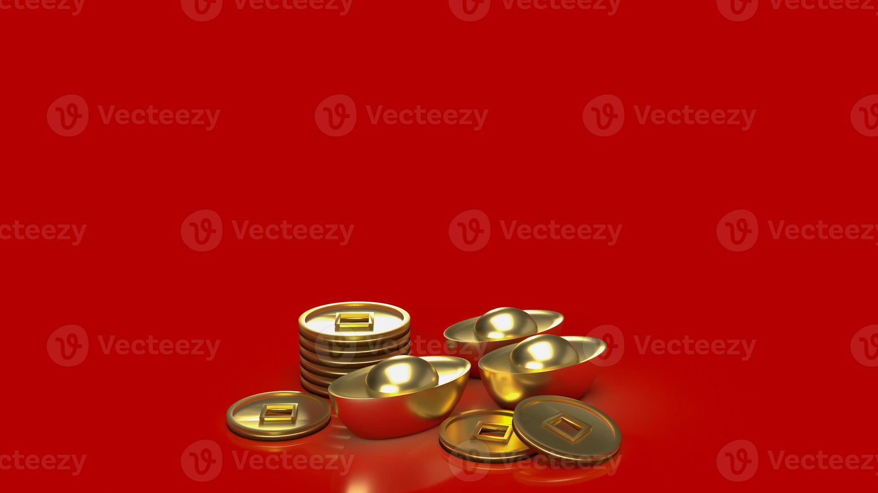 The Chinese  gold money on red background  for business or holiday concept 3d rendering photo