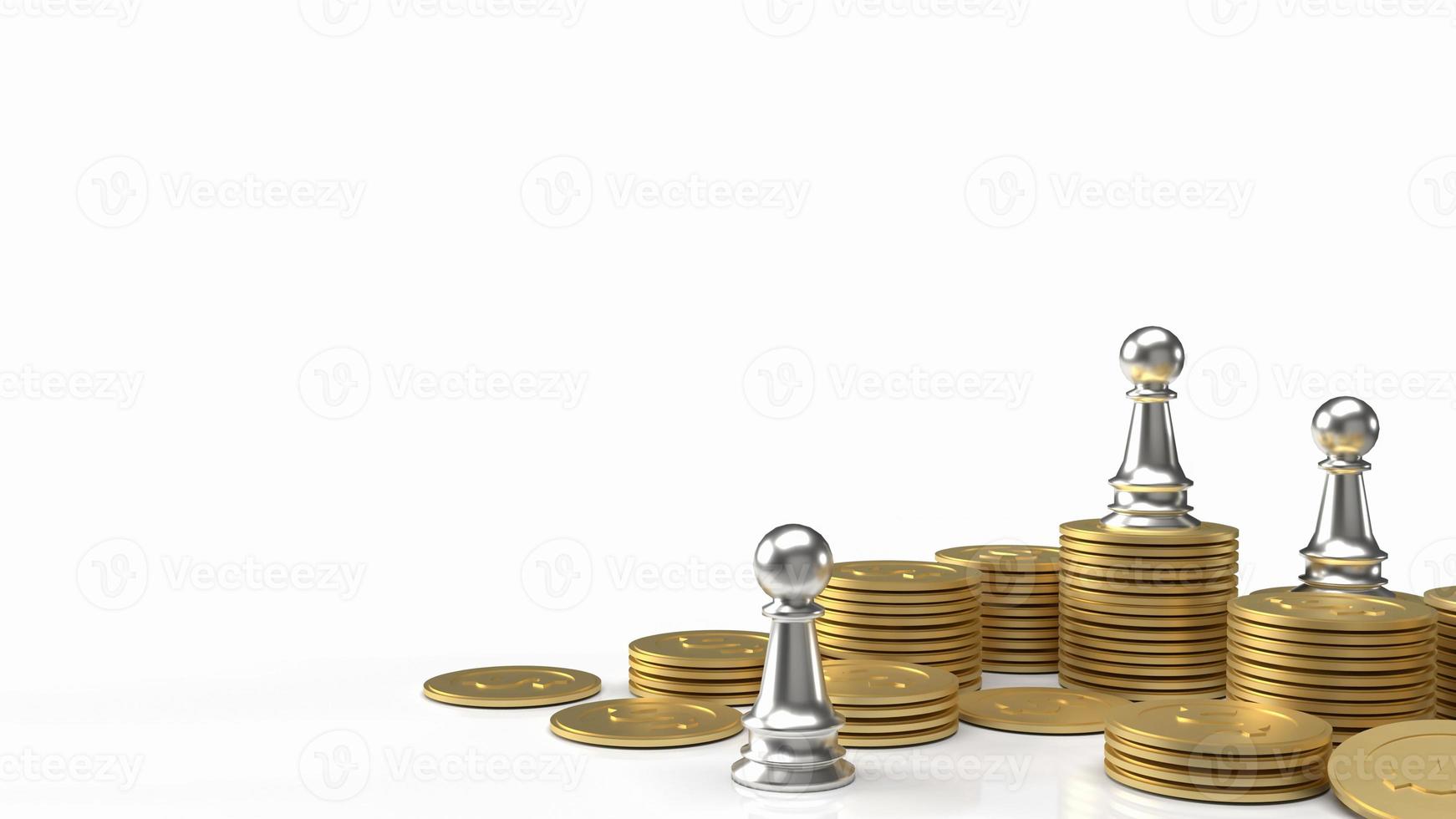 The silver chess and gold coins on white background  for business concept 3d rendering photo