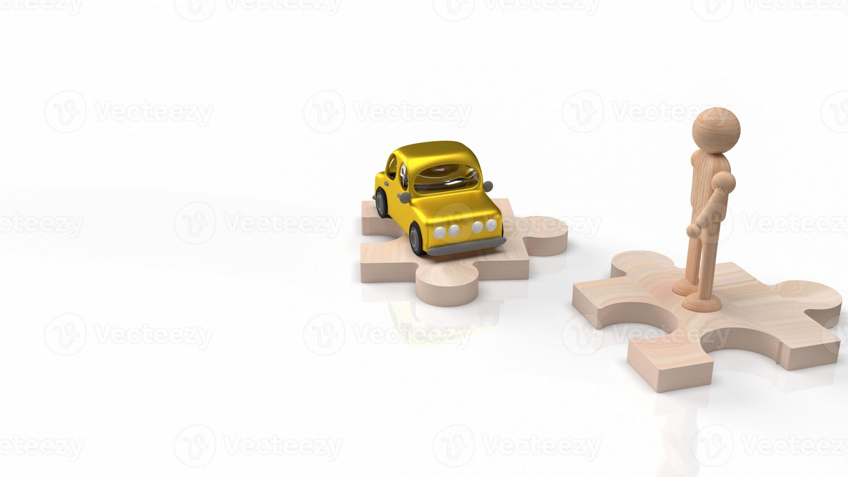 The man wood figure and car toy on jigsaw for car or transport content 3d rendering photo