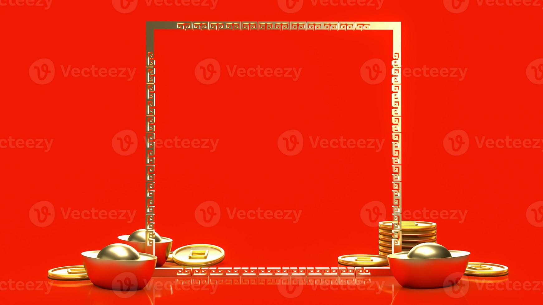 The Chinese gold on red background for celebration or new year concept 3d rendering photo