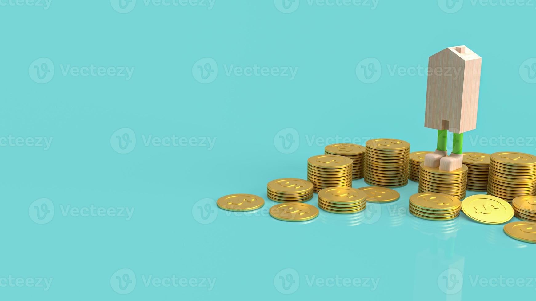 home and gold coins  for property or building concept 3d rendering photo