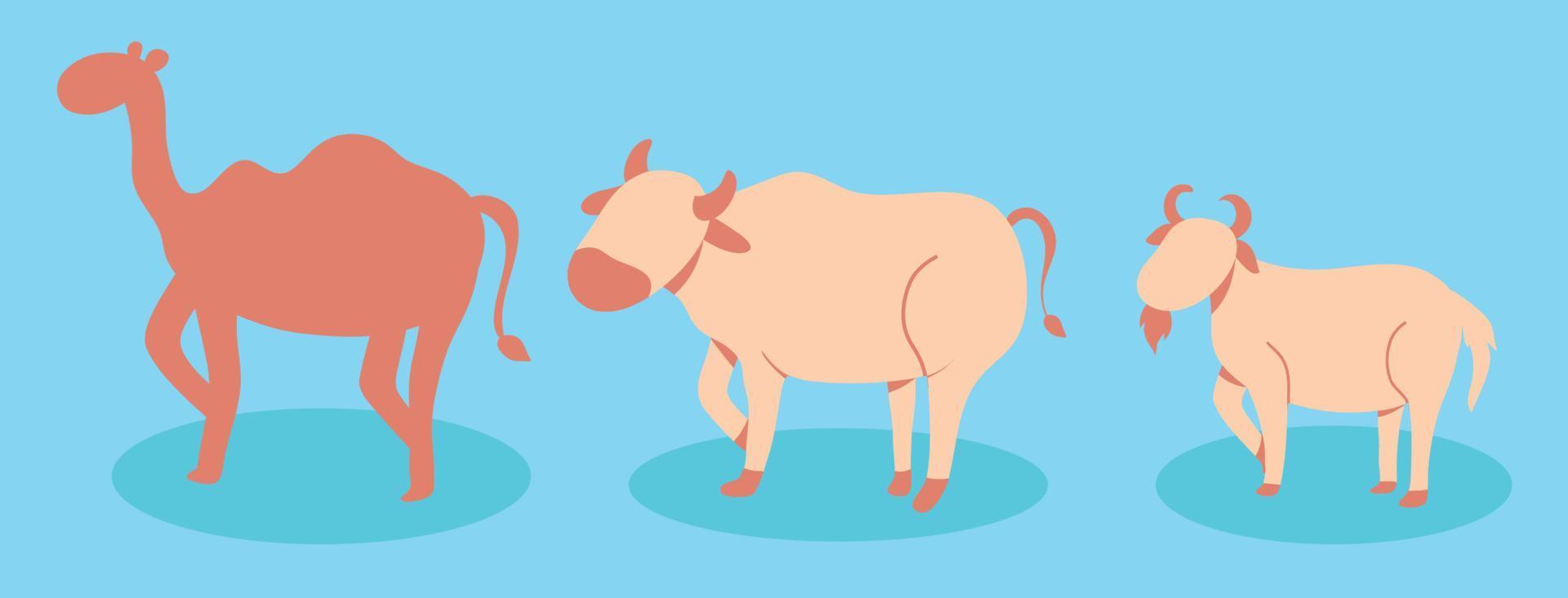 ilustración de vaca, cabra y camello vector