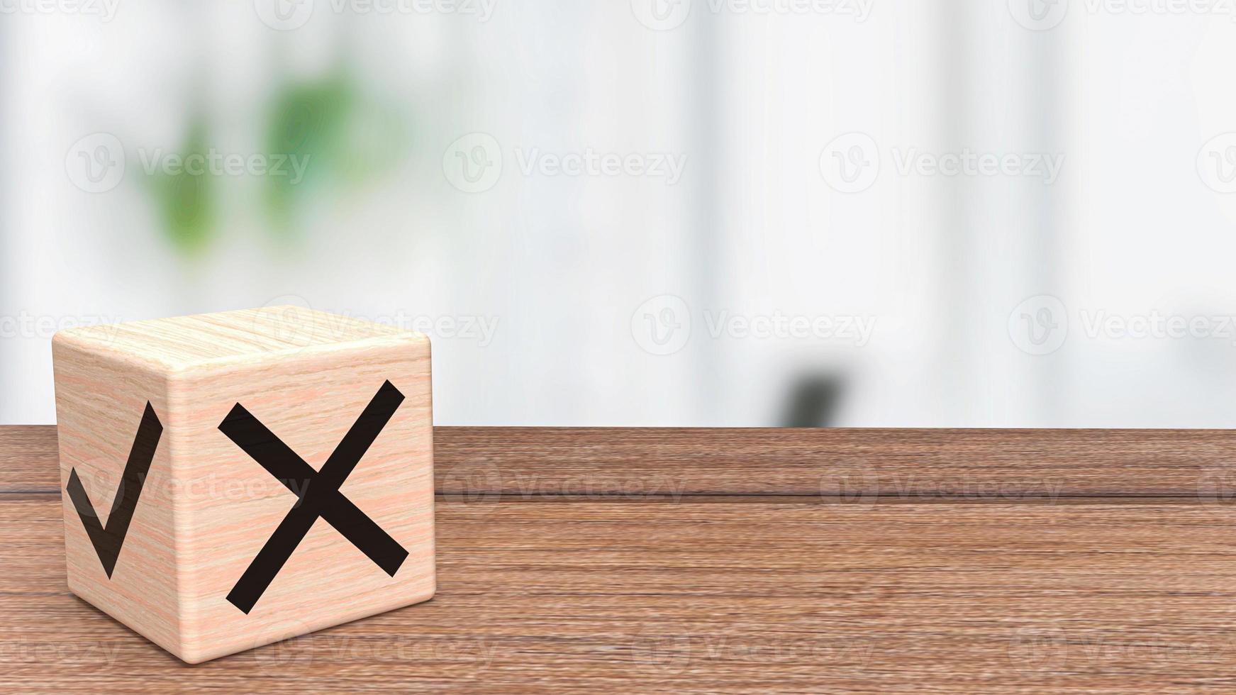 The right and wrong symbol on wood cube 3d rendering photo