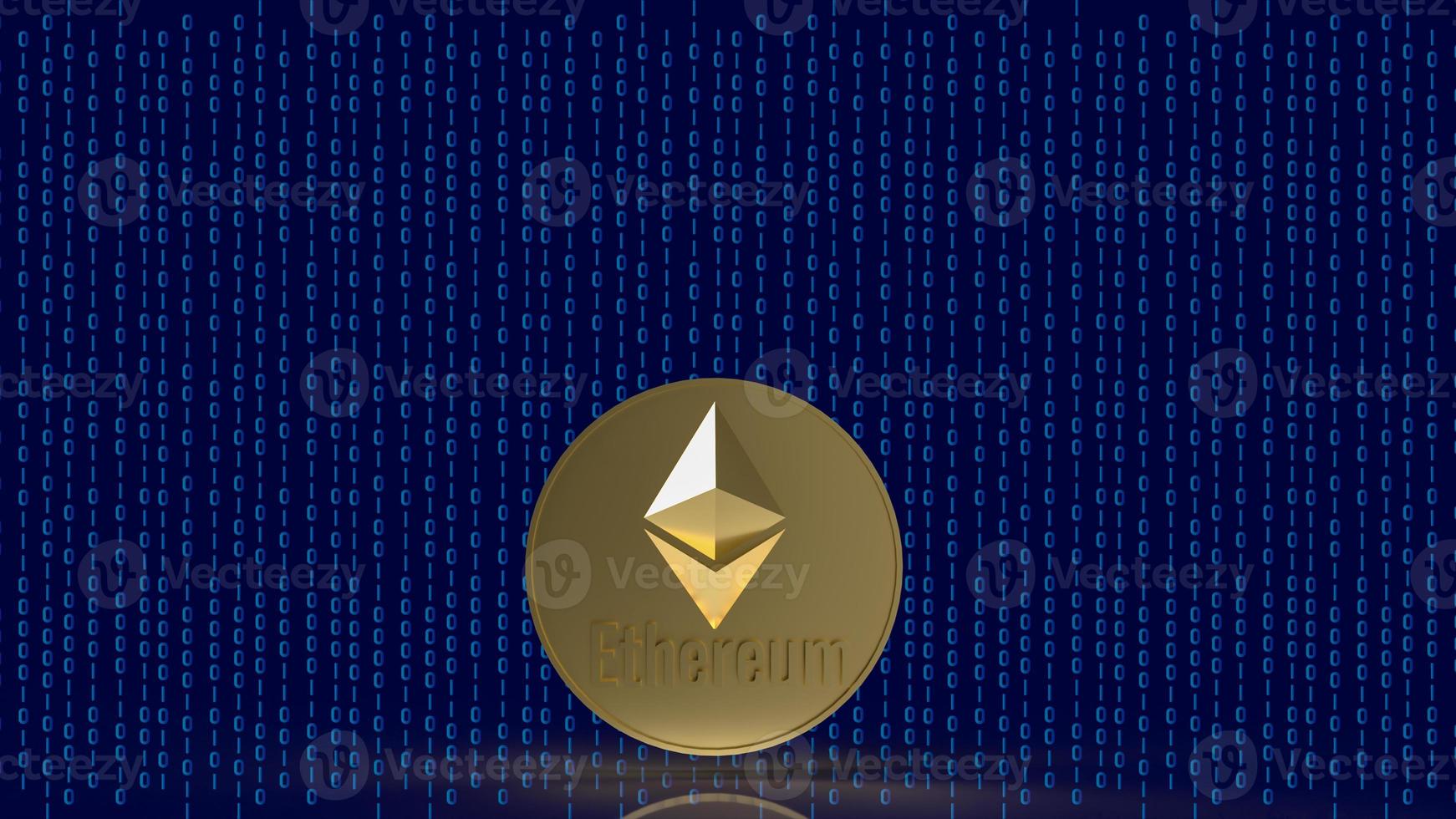 The  ethereum coin  on digital background 3d rendering photo