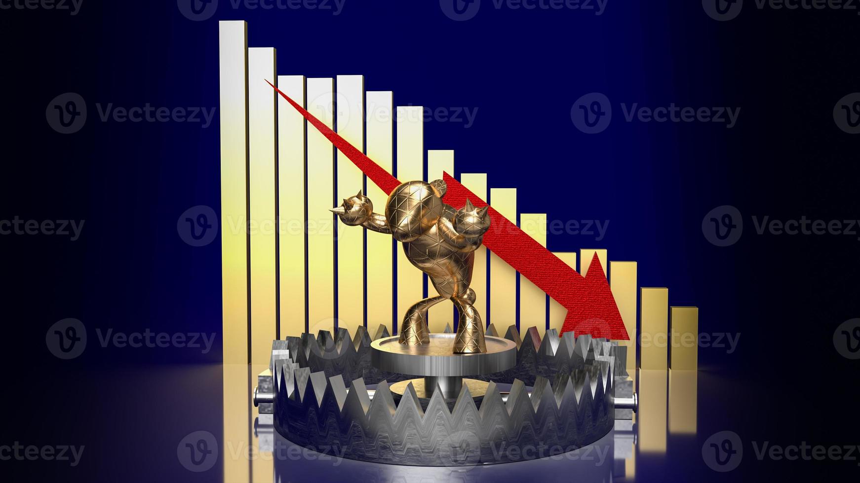 gold bear in trap and chart arrow down for business concept 3d rendering photo