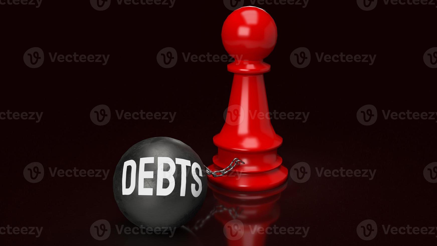 debts and red chess for business concept 3d rendering photo