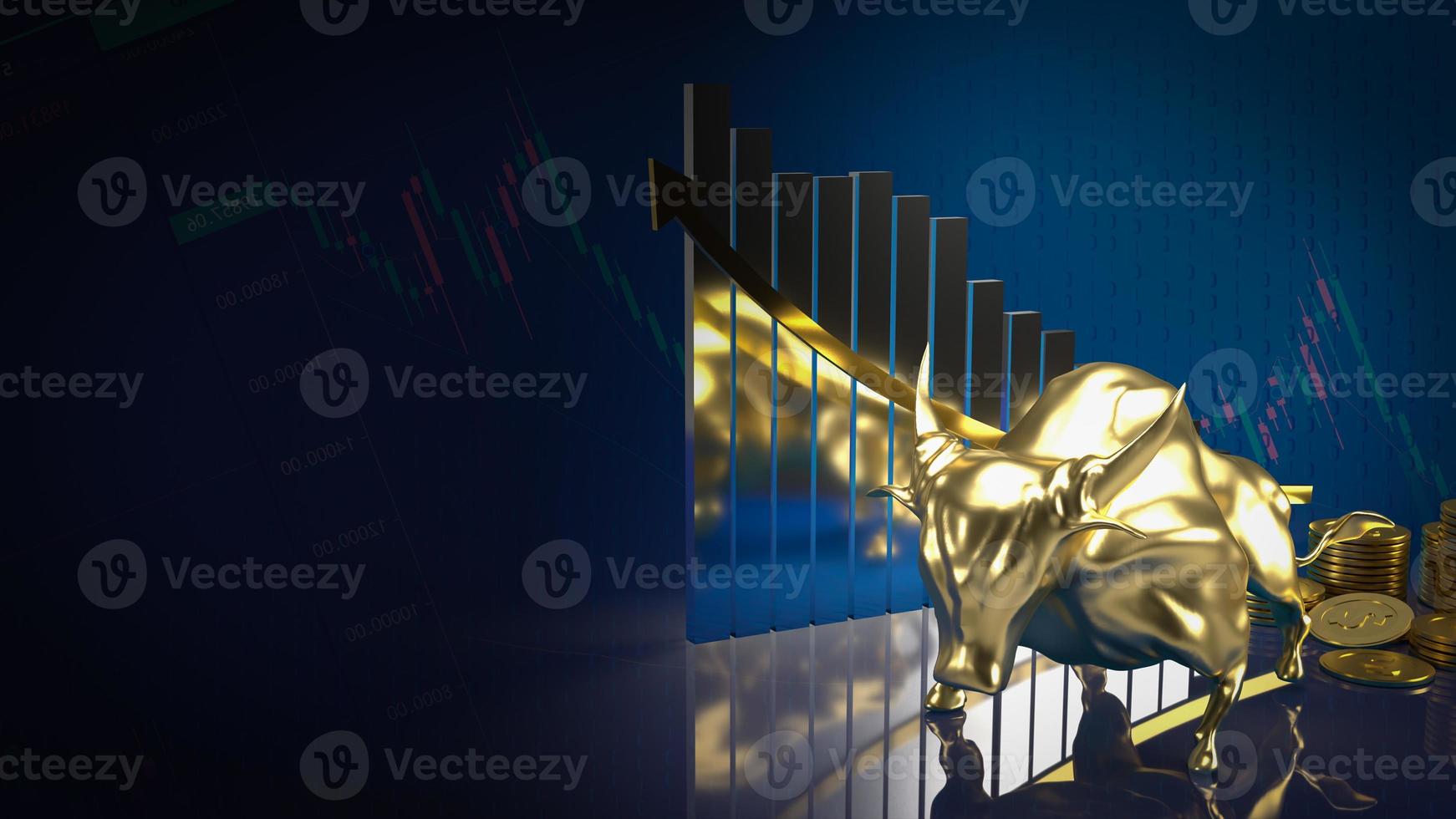 The gold bull on chart background for business concept 3d rendering photo