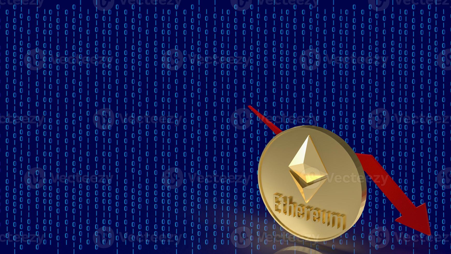 The  ethereum coin and red arrow chart on digital background 3d rendering photo
