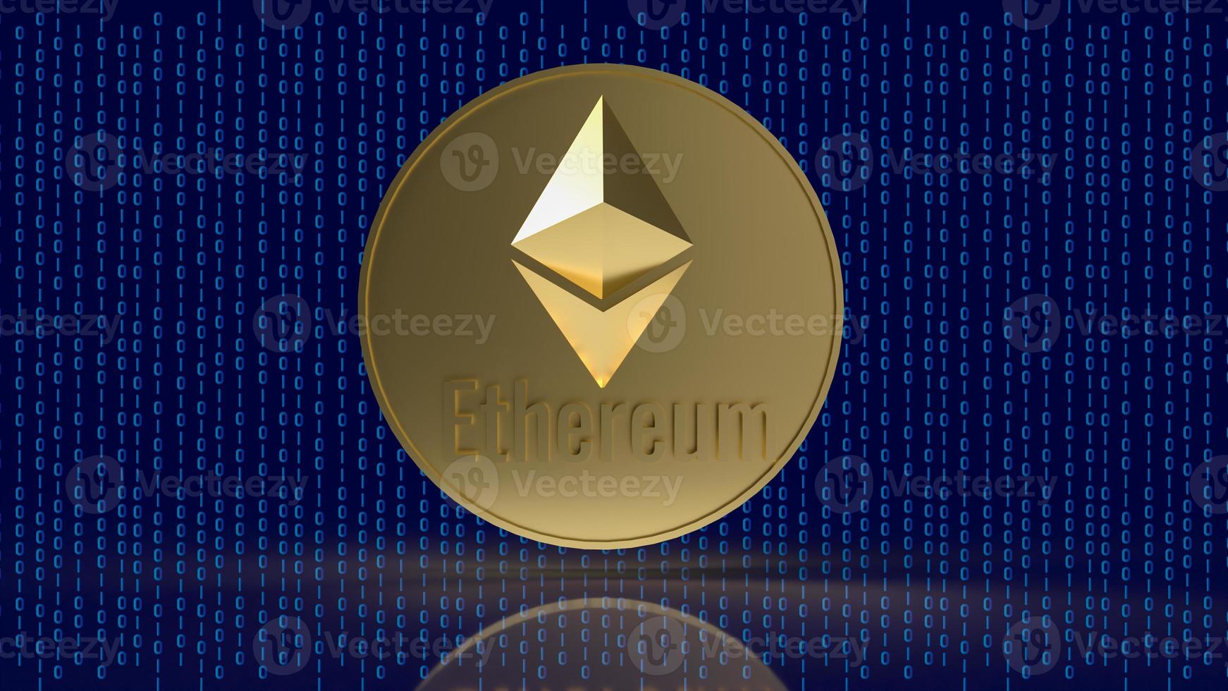 The  ethereum coin  on digital background 3d rendering photo