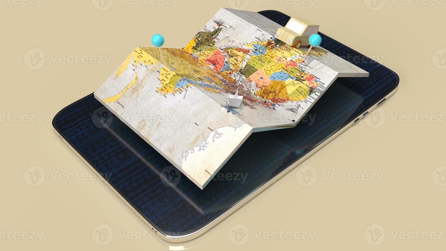 The map and tablet for travel or  apps transport  concept  3d rendering photo