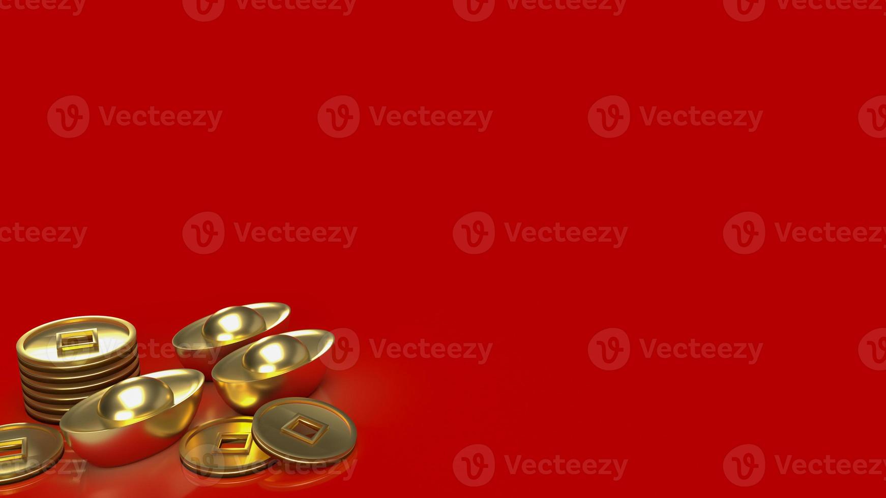 The Chinese  gold money on red background  for business or holiday concept 3d rendering photo