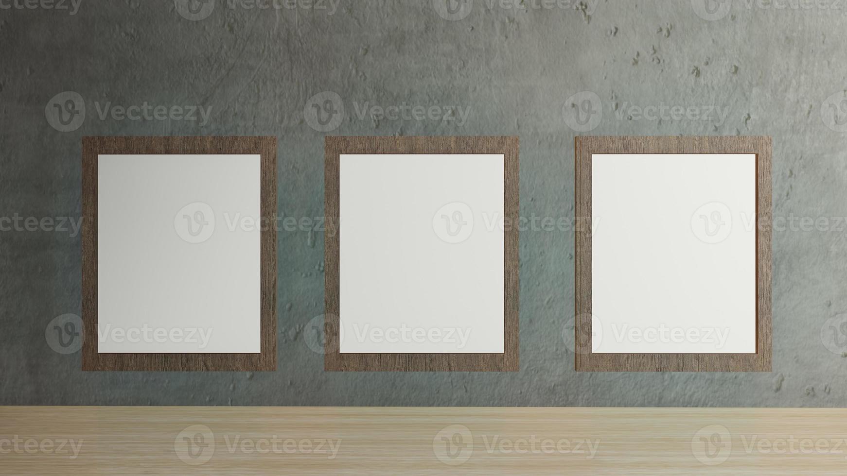 The blank picture frames on cement wall for background 3d rendering photo