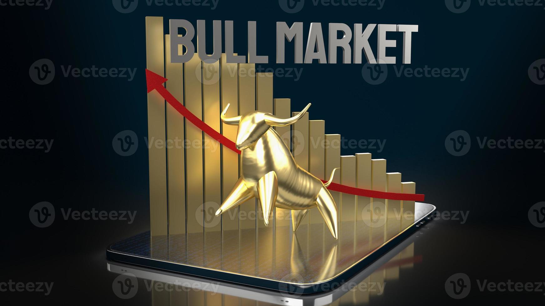 The gold bull on tablet for business content 3d rendering photo