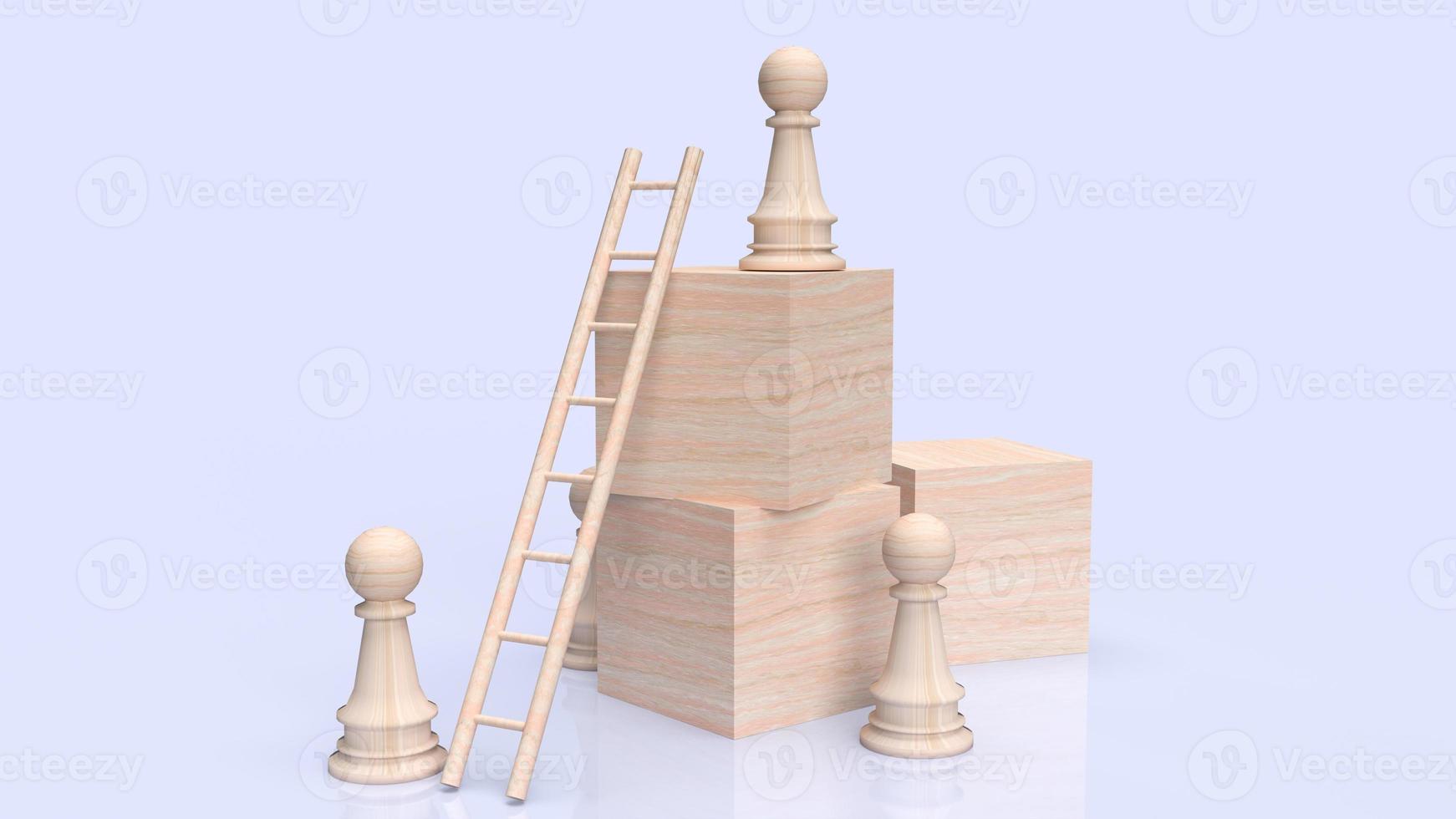 The chess and stair on wood cube for business concept 3d rendering photo