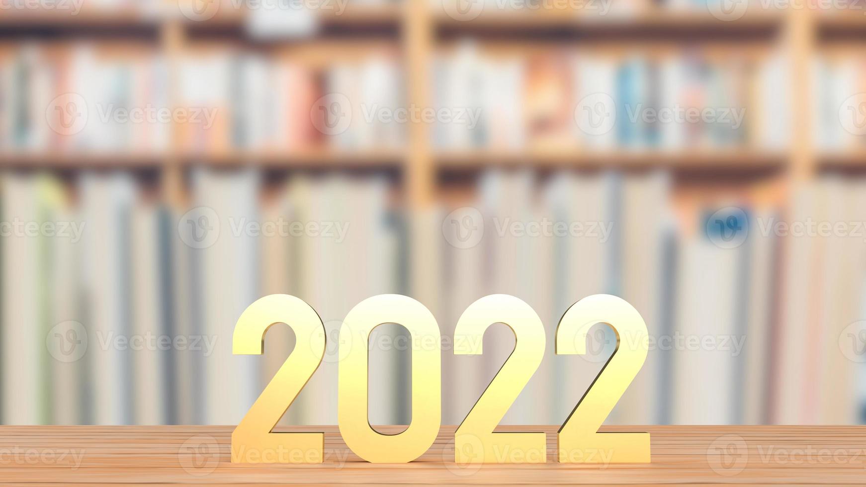 gold number 2022 on wood table for new year concept 3d rendering photo