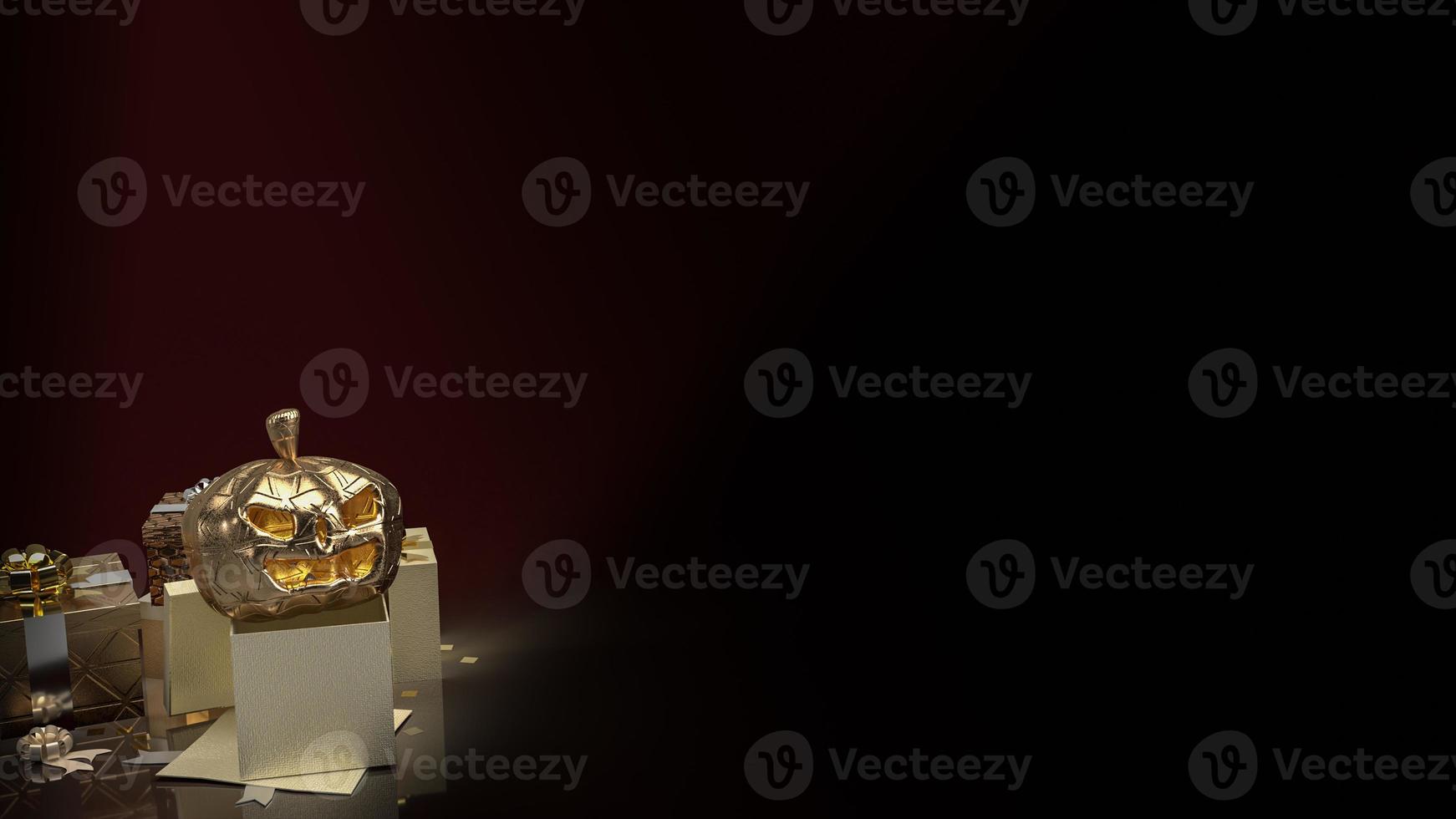 gold pumpkin lantern and gift box in dark tone for Halloween  concept 3d rendering photo