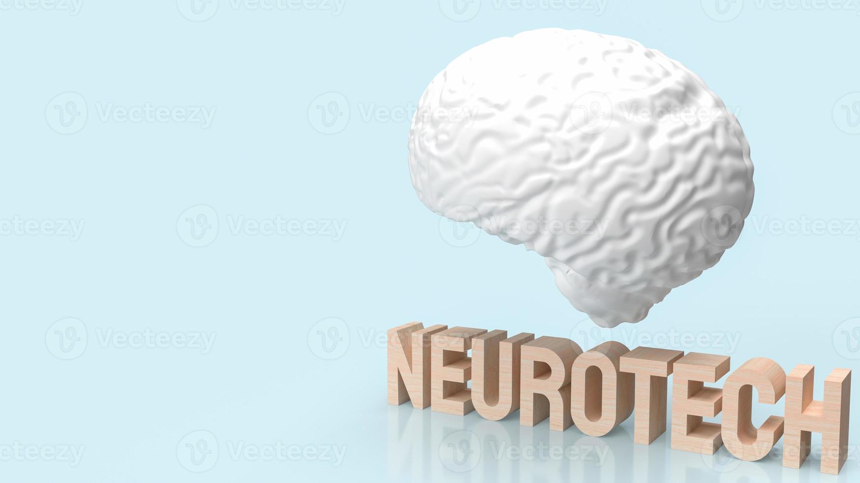 The white brain and wood text neueotech for sci or medical concept 3d rendering photo