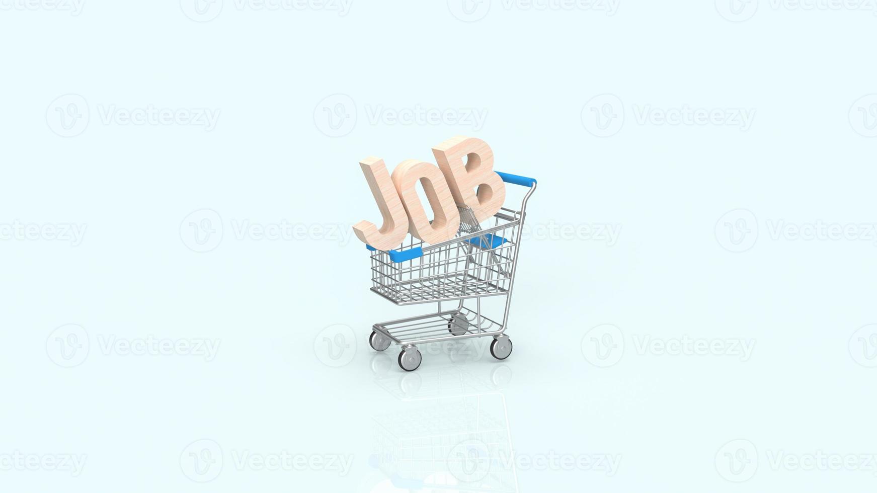 The wood text job on shopping cart blue background  for business concept 3d rendering photo