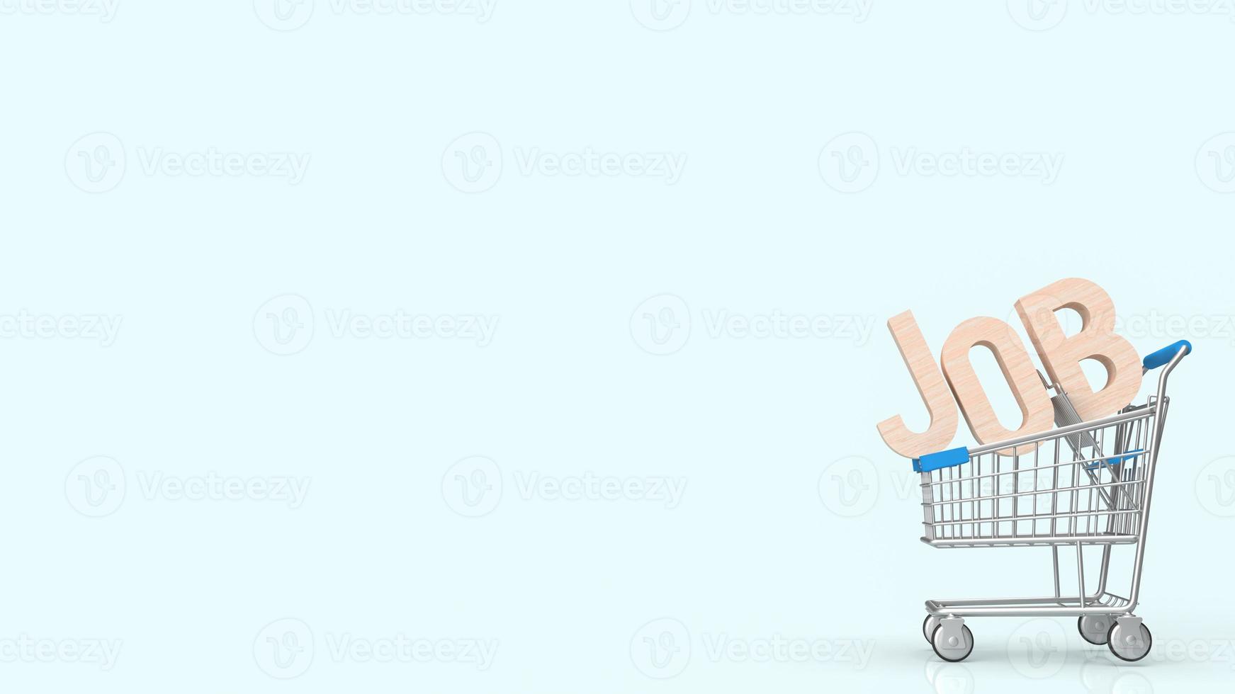 The wood text job on shopping cart blue background  for business concept 3d rendering photo