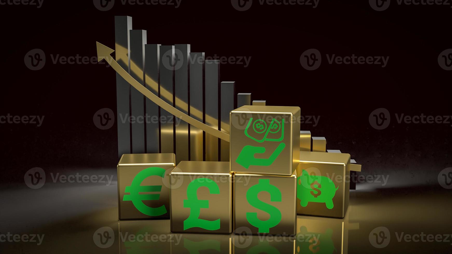 gold cube and money symbol for business concept 3d rendering photo