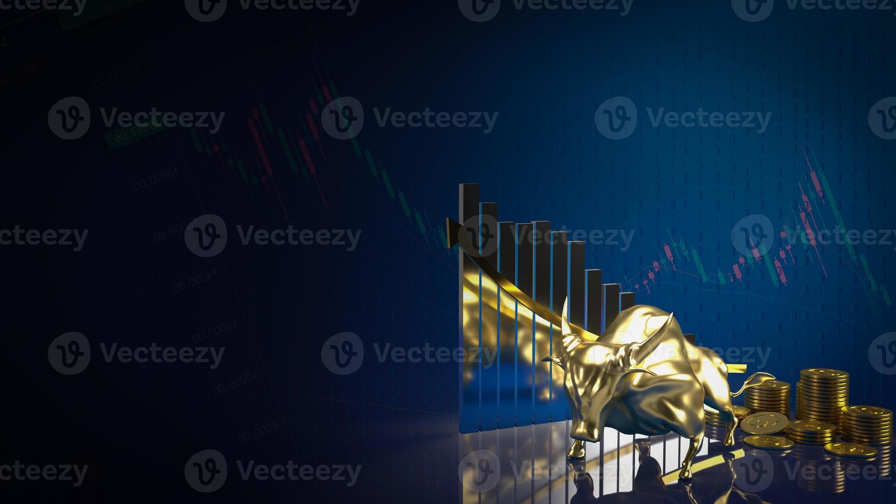 The gold bull on chart background for business concept 3d rendering photo