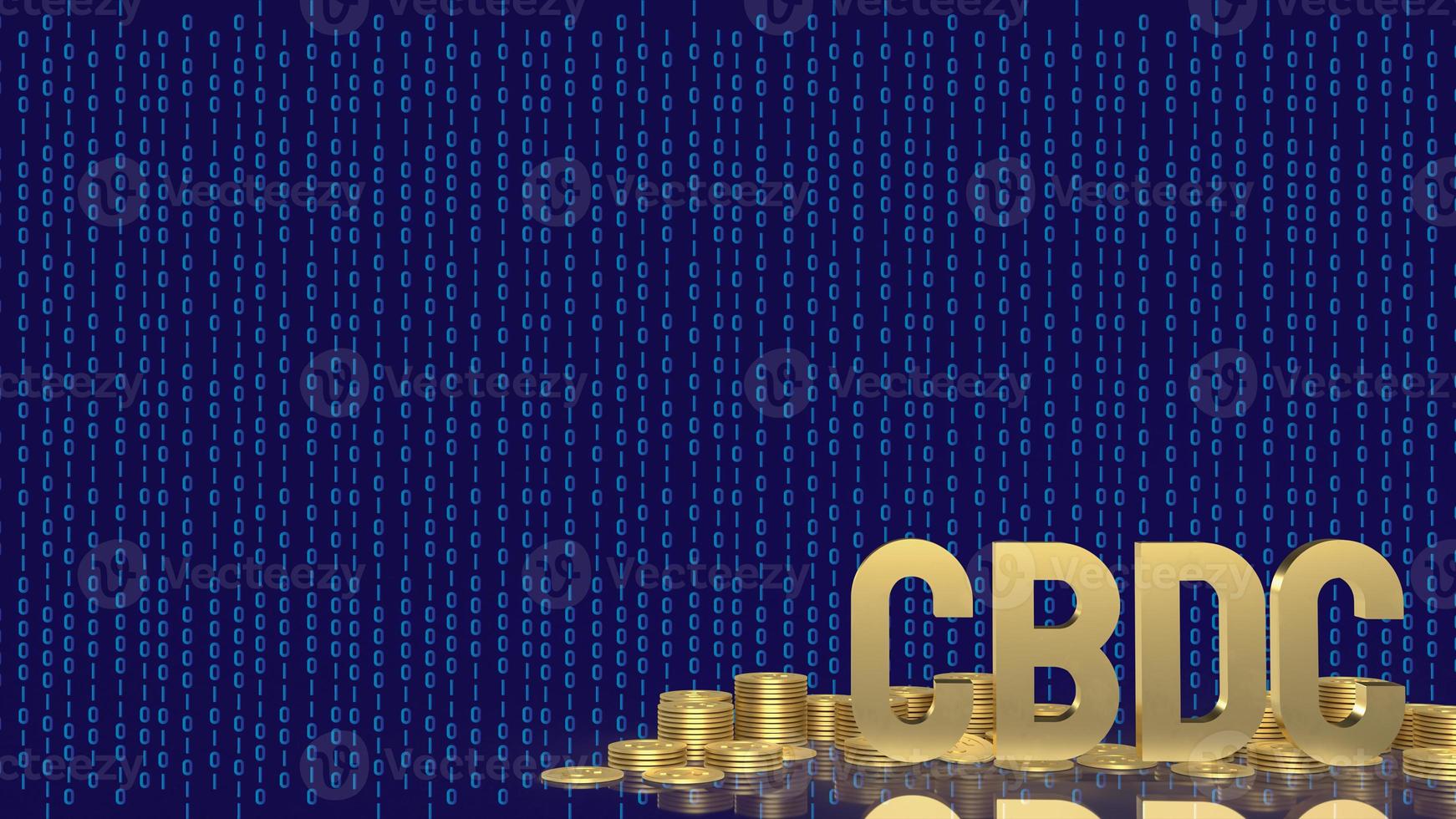 The cbdc gold text and coins on digital background  for business concept 3d rendering photo